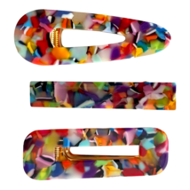 3 Hair Clips Colorful Mix Multicolor Barrettes Hair Clip Accessory 2 3/8&quot; Long - £3.94 GBP