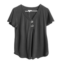 89th + Madison Black Top with Silver Loop Neck Closures - Sz Medium - £10.47 GBP