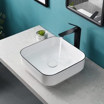 Bathroom Vessel Sinks, White Vessel Sink With Black Trim, Bathroom Sinks Above - £71.07 GBP