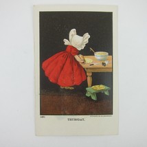Postcard Sunbonnet Girl Red Dress Rolling Pin Days of Week Thursday Anti... - £7.89 GBP