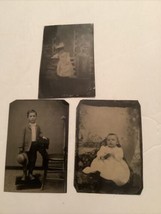 3 1870’s  TINTYPE Photos Man Children Kids Babies Girl Boy Props Hat Dresses - £15.44 GBP