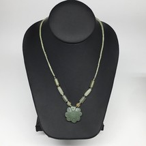 15.4g,2mm-27mm, Green Serpentine Flower Carved Beaded Necklace,16&quot;-18&quot;,NPH345 - $6.40