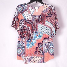 Chico&#39;s Women&#39;s Short Sleeve Patchwork Pattern Top Size 0 - £12.45 GBP