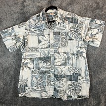 Go Barefoot Hawaiian Shirt Mens 3XL Grey Patchwork Beach Palm Tree Vacat... - $19.87