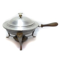 Aluminum Food Warmer Chaffing Dish Wood Handles Puralum Portugal Mid-Cen... - $19.77