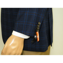 Men's Soft Wool Cashmere Sport Coat English Plaid Window Pane 556-11 Navy Renoir image 11