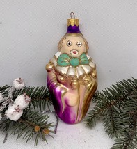 Pot-bellied clown glass Christmas handmade ornament, Christmas glass decoration - £12.58 GBP