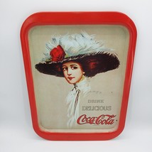 Vintage 1971 COCA-COLA Hamilton King 1909 Girl in Large Hat Red Rose Tin... - $24.69