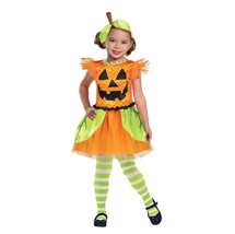 NWT Pumpkin Halloween Costume Girls XS 4/5 Dress Headband Jack O Lantern - £14.84 GBP