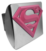 supergirl pink and brushed metal trailer hitch cover usa made - £62.75 GBP