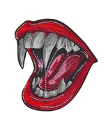 VAMPIRE LIPS IRON ON PATCH 3.25&quot; Sexy Fangs Horror Red Embroidered Appli... - $111.80 MXN