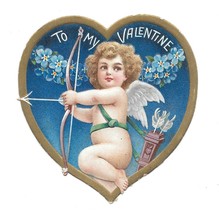 Vintage Valentines Day Die Cut Heart With Cupid Bow And Arrow 1913 Embos... - $39.95