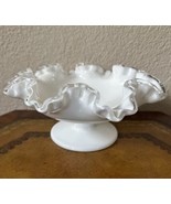 VTG Fenton Silver Crest Milk Glass Footed Bowl Candy Dish Compote Ruffle... - $24.74