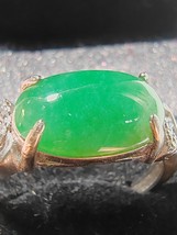 Icy Ice Green 100% Natural Burma Jadeite Jade Saddle Ring # 925 Sterling Silver - £379.60 GBP