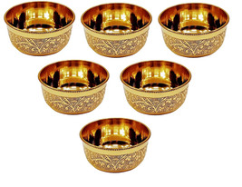Metals Brass Serving Bowl Etching Flower Design  Indian Food Tableware - $37.47