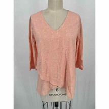 CMC by Color Me Cotton Shirt Sz S Peach Embroidered 3/4 Sleeve Crossover - £18.75 GBP