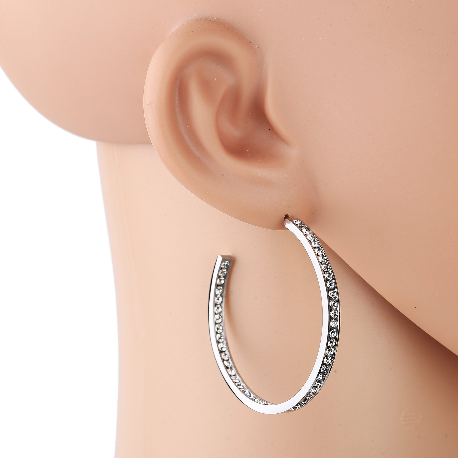 Silver Tone Hoop Earrings With Dazzling Swarovski Style Crystals