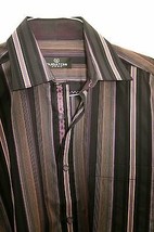 Bugatchi Uomo Mens Purple Black Orange Gray Striped Button Shirt M Flip Cuff EUC - £15.66 GBP