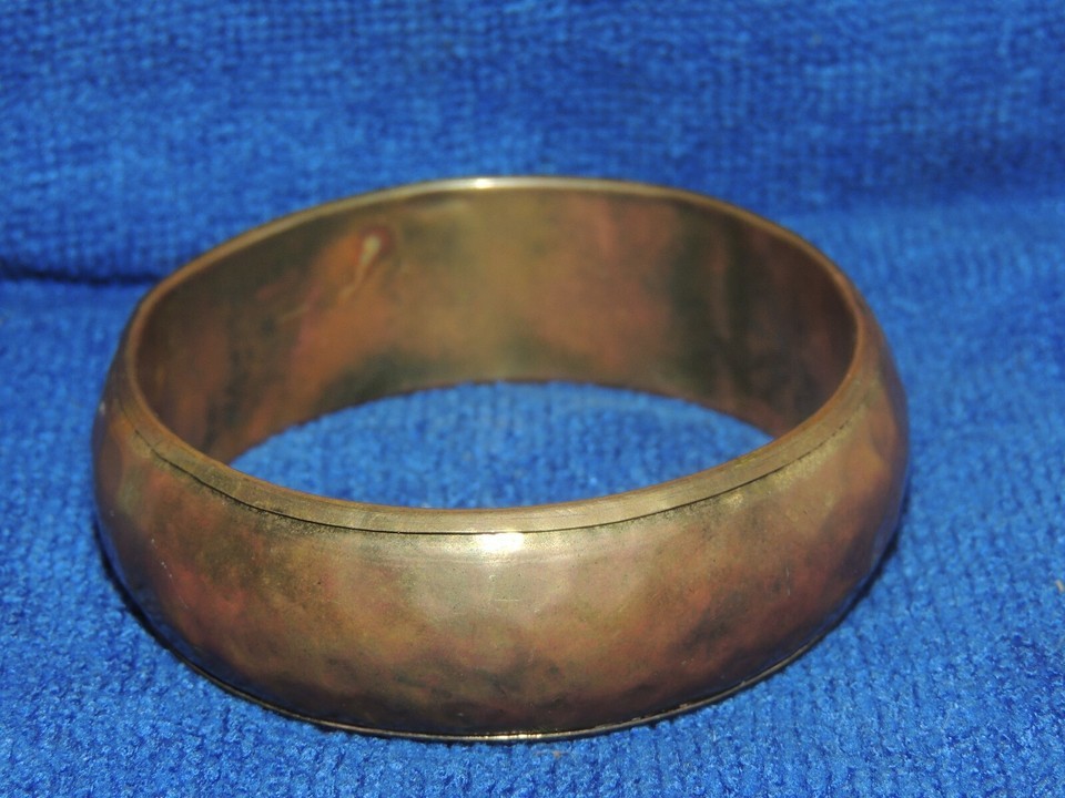Hammered Copper Bracelet / Bangle 2.75" washed / plated pillow puffy vintage Item image 8