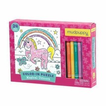 Mudpuppy Magical Unicorn Crayons Color-In 24 Piece 7&quot; Puzzle Toy Age 3+ NIP - £8.26 GBP