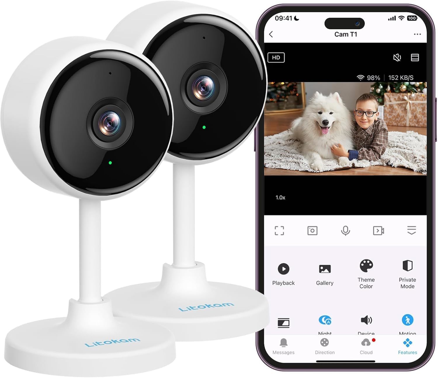 Litokam Indoor Camera, Cameras For Home Security With Night Vision, Pet ... - $46.96