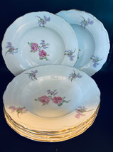 Czechoslovakia Pink Rose Salad Soup Bowls Gold Trim (5 in lot) 8-1/2&quot; - £24.84 GBP