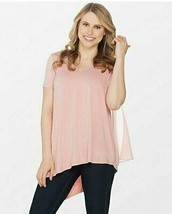 Lisa Rinna Collection V-Neck Top with Chiffon Back Detail Rose Tan X-Small - £11.05 GBP