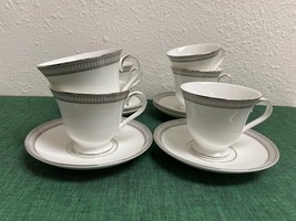 Set 6 WATERFORD China CARINA PLATINUM Cup &amp; Saucer Sets Made in England - £94.80 GBP