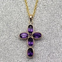 4.00Ct Oval Cut Simulated Amethyst Cross Pendant 14k Yellow Gold Plated Silver - £90.35 GBP