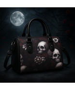 Gothic Skull Flower Boston Handbag Purse Shoulder Bag Punk Dark Aesthetic - $35.03 CAD