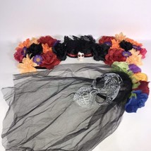 Day Of The Dead Sugar Skull Printed Veil w Lace Collar Flower Epaulettes childs  - £13.66 GBP