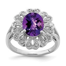 Sterling Silver Diamond &amp; Oval Amethyst Ring - £122.71 GBP