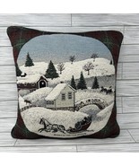 David Carter Brown Tapestry Pillow Victorian Sleigh Ride Snow Scene Plai... - £15.56 GBP