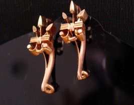 Antique Victorian Earrings / 14kt rose GOLD / Fleur de lis - pierced wire - anni - £388.89 GBP
