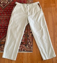 Orvis Zambezi Twill Safari Pants Mens 40 x 29 Cream White Brown Leather Trim - £19.44 GBP
