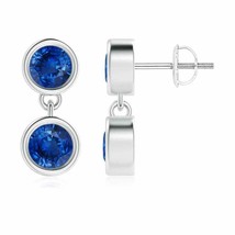 Natural Blue Sapphire Round Two Stone Earrings in 14K Gold (Grade-AAA , 4.1MM) - £1,054.54 GBP