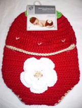 Baby Hand Crocheted Hat &amp; Diaper Cover 2 Piece Set 0-9 Months Strawberry New - £7.74 GBP