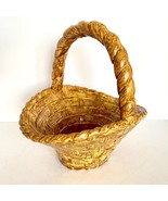 1970s Ceramic Wicker Basket Brown Yellow Twist Handle - $26.95