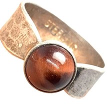 vintage sterling silver 925 cat eye Hammered ring size 7 - £39.31 GBP