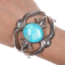 6.5&quot; Vintage Navajo cast silver and turquoise cuff bracelet - $435.60