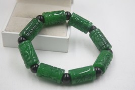 Natural Grade A Jade (jadeite) Green Coin Tube Big Bead Knitted Bracelet - $1,276.24 MXN