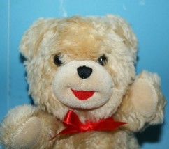 Hallmark Beige Plush Teddy Bear 8&quot; Valentines Red Heart String Not Work Soft Toy - £8.75 GBP