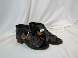 NIB Lucky Brand Black Side Zip Low Strappy Chunky Heel Casual Sandal 8 M - $67.44