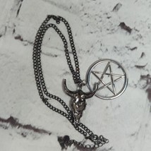 Gothic Wiccan Pentagram Necklace With Animal Skull Dark Metal Chain Sata... - £11.66 GBP