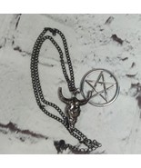 Gothic Wiccan Pentagram Necklace With Animal Skull Dark Metal Chain Sata... - £11.62 GBP