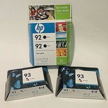 Lot of 4 Genuine HP 92 93 (C9362WN C9361WN) Ink Cartridges 2 black 2 Tri-Color  - $41.86