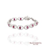 18k (750) White Gold Natural Ruby and Diamond Milgrain Bracelet - $4,712.40