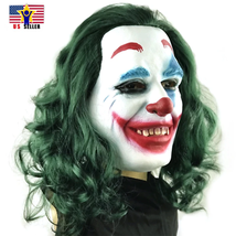 New Joker Mask Clown Green Hair Wig Latex Face Mask Halloween Costume Cosplay Pa - £15.81 GBP