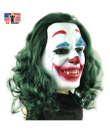 New Joker Mask Clown Green Hair Wig Latex Face Mask Halloween Costume Co... - £15.62 GBP