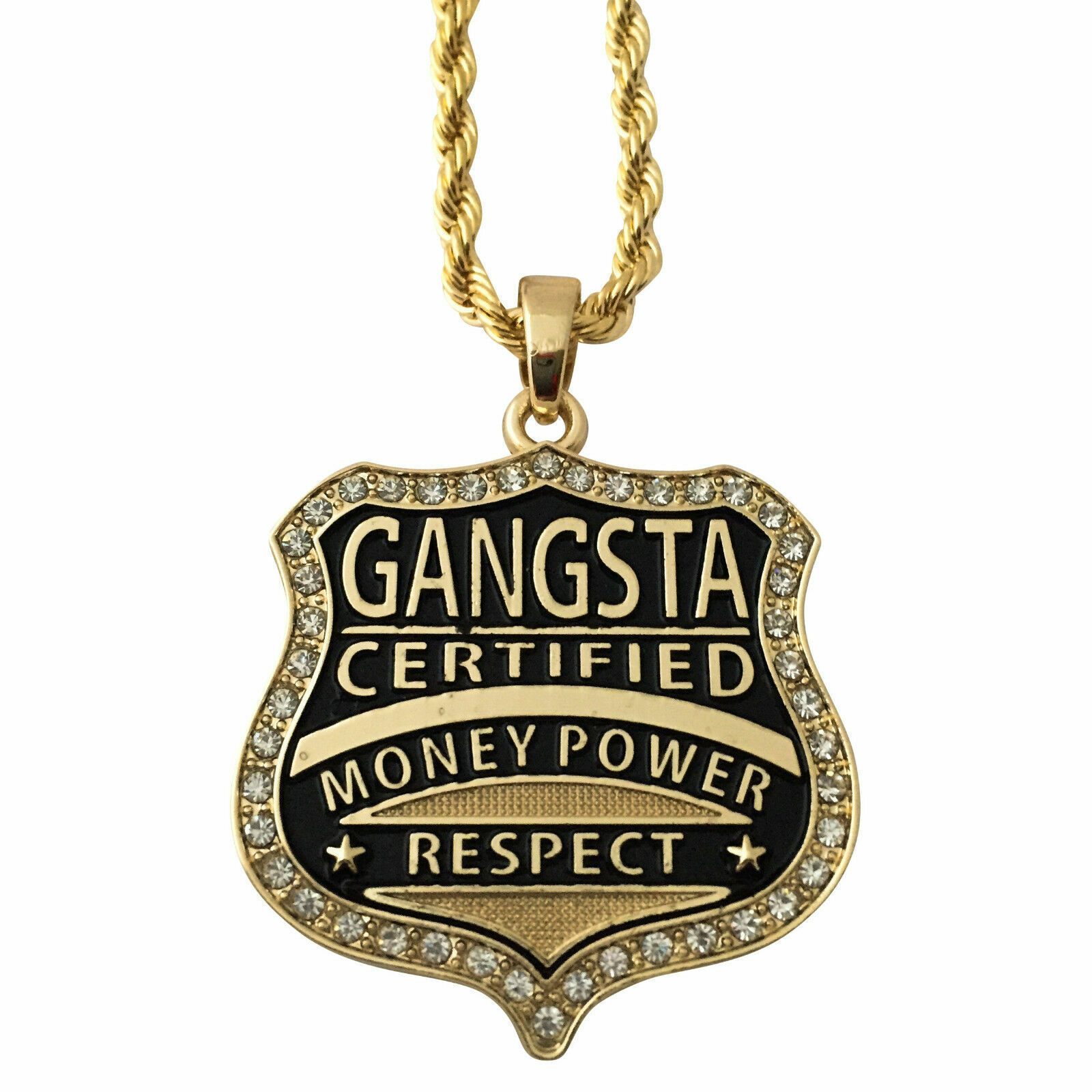 14K Gold Plated Gangster Gangsta Money Power Respect Pendant + 30" Rope Chain - £9.46 GBP